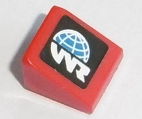 Lego Slope 30 1 x 1 x 2/3 with Globe and White 'WR' World Racer Logo Pattern Model Left Side (Sticker) - Set 8864