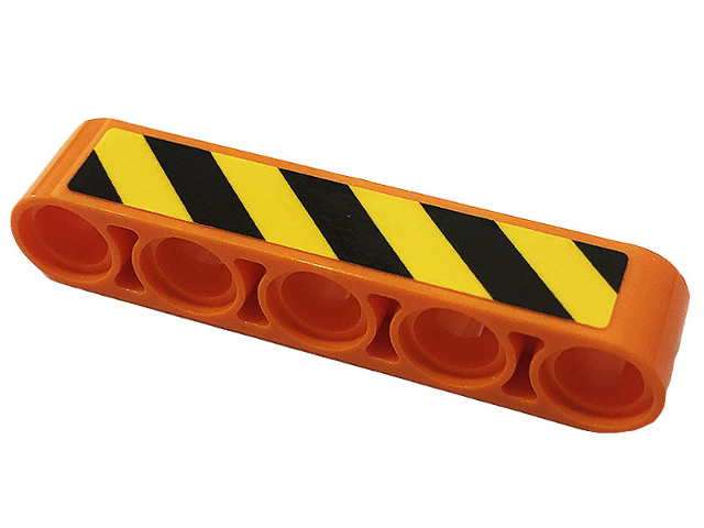 Lego Technic, Liftarm Thick 1 x 5 with Black and Yellow Danger Stripes Pattern Model Right Side (Sticker) - Set 42128 / Orange