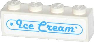Lego Brick 1 x 4 with 2 Stars and 'Ice Cream' Pattern (Sticker) - Set 70804 / White