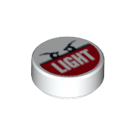 Lego Tile Round 1 x 1 with Two Eyes and 'LIGHT' on Red Print / White