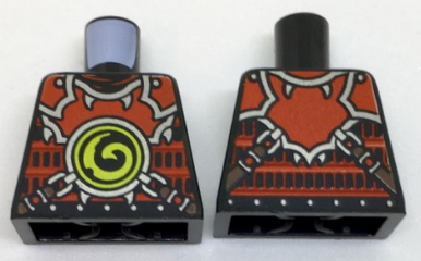 Lego Torso Ninjago Red Armor with Lime Swirl Medallion Front, Belts on Back Pattern / Black