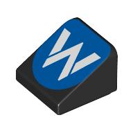 Lego Brick Sloped 30° 1 x 1 x 2/3 with White 'W' on Blue Background Print / Black
