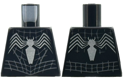 Lego Torso with Dark Silver Webbing and Silver Stylized Spider on Front and Back Pattern / Black