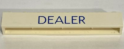 Lego Brick 1 x 8 without Bottom Tubes with Cross Side Supports with Blue 'DEALER' Sans-Serif Thin (Letters Close) Pattern