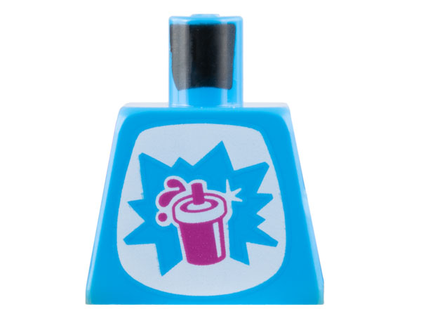 Lego Torso White Tummy with Starburst Explosion and Magenta Slushy Cup with Lid and Straw Pattern / Dark Azure