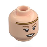 Lego Minifig Head Edith Crawley, Gold Headband, Dark Orange Eyebrows, Peach Lips, Open Mouth Smile / Worried / Light Nougat