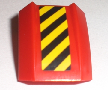 Lego Slope, Curved 2 x 2 Lip with Black and Yellow Danger Stripes Pattern Right (Sticker) - Set 7733 / Red