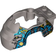 Lego Fairing, Fly Wheel, Gorilla Shape with Dark Azure and Silver Markings and Leaves Print / Flat Silver