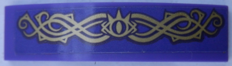 Lego Slope, Curved 4 x 1 x 2/3 Double with Gold Ornaments and Goblin King Eye Pattern (Sticker) - Set 41188 / Dark Purple