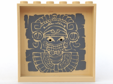 Lego Panel 1 x 6 x 5 with Aztec Head with Curved Headdress and Bib Necklace on Dark Bluish Gray Stone Pattern on Inside (Sticker) - Set 7627