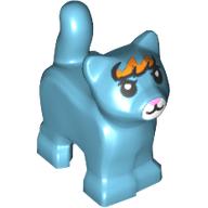 Lego Animal, Cat, Kitten, Short Tail, with Orange Pony, White Nose print / Medium Azure