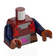 Lego Torso, Pixelated Light Bluish Grey Collar, Belt Buckle, Reddish Brown/Nougat Belt print, Dark Blue Arms, Sienna Brown Hands