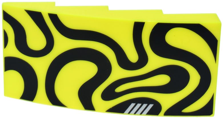 Lego Slope, Curved 8 x 4 x 1 2/3 with Black Squiggly Lines and Shapes and Silver Diagonal Lines Pattern