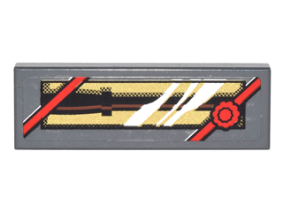 Lego Tile 1 x 3 with Black Wand in Packaging with Red Bow on Gold Background Pattern (Sticker) - Set 4841 / Dark Bluish Gray