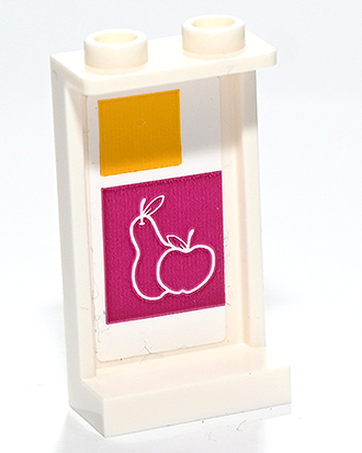 Lego Panel 1 x 2 x 3 with Side Supports - Hollow Studs with Apple and Pear on Yellow and Magenta Squares Pattern (Sticker) - Set 41731