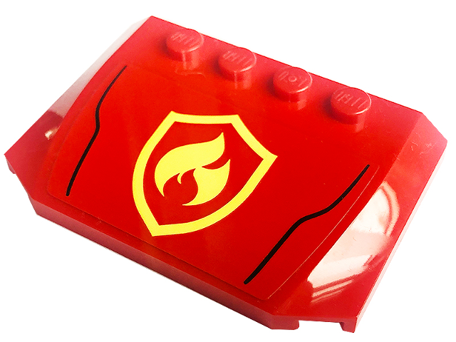 Lego Wedge 4 x 6 x 2/3 Triple Curved with Bright Light Yellow and Red Fire Logo Badge and Black Curved Lines Pattern (Sticker) - Set 60282