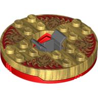 Lego Turntable 6 x 6 Round Red Base with Pearl Gold Top with Gold Faces on Red Print (Ninjago Spinner) / Pearl Gold
