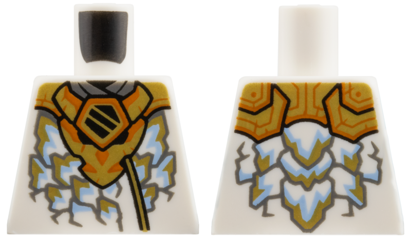 Lego Torso Gold Dragon Head Armor and Scale Tips, Dark Orange Trim, Ninjago Logogram 'Z' Pattern / White