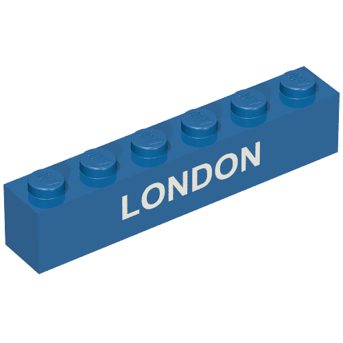 Lego Brick 1 x 6 with White 'LONDON' Print / Blue