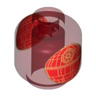 Lego Minifig Head (No Face), Gold Death Star Print / Trans-Red