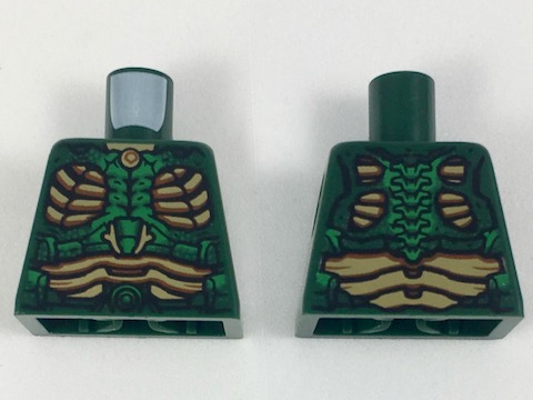 Lego Torso Parademon Armor with Green Highlights and Tan Scale Panels Pattern / Dark Green