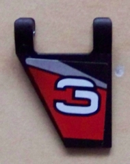 Lego Flag 2 x 2 Trapezoid with Flat Edge with White Stylized Number 3 on Black, Red, and Silver Background Pattern Model Left Side (Sticker) - Set 8381