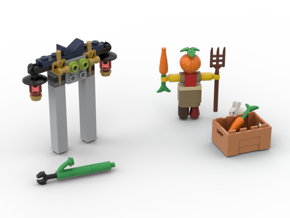 Lego temple monster vs evil bunny and carrot stealing robot