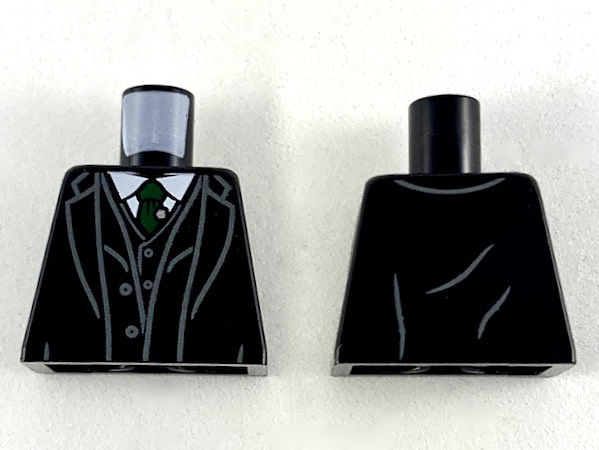 Lego Torso Suit with Vest, White Shirt and Dark Green Tie with Silver Pin Pattern / Black