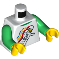 Lego Torso Classic Space Minifig Floating Front / '2012 The LEGO Store Northshore Mall, Peabody, MA' on Back Print, Green Arms, Yellow Hands / White