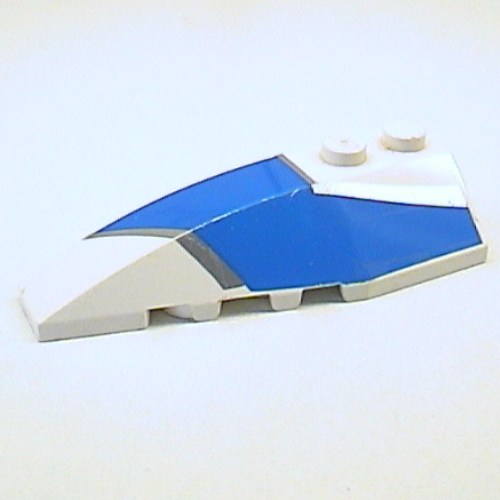 Lego Brick Wedged, Curved 6 x 2 Left with Blue and Silver Wraparound Print