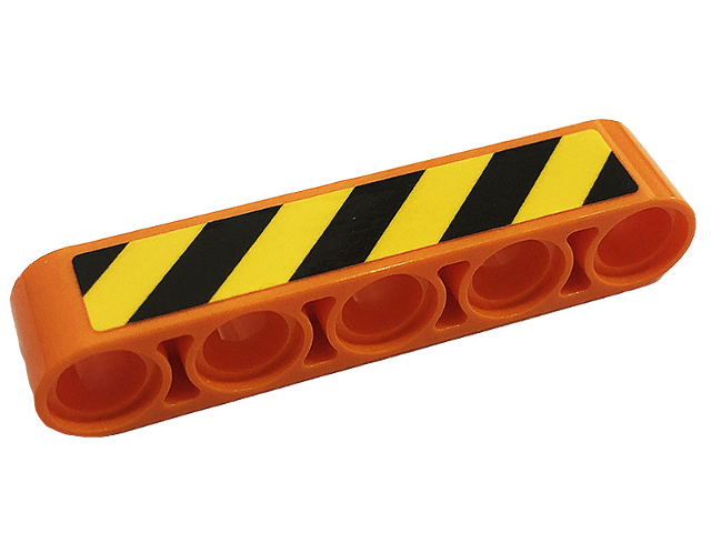 Lego Technic, Liftarm Thick 1 x 5 with Black and Yellow Danger Stripes Pattern Model Left Side (Sticker) - Set 42128 / Orange