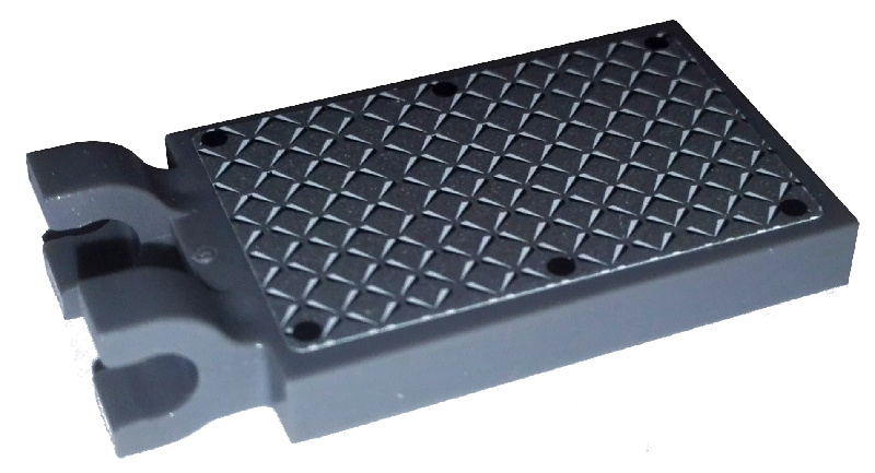 Lego Tile, Modified 2 x 3 with 2 U Clips with 6 Black Rivets on Silver Tread Plate Pattern (Sticker) - Set 7944