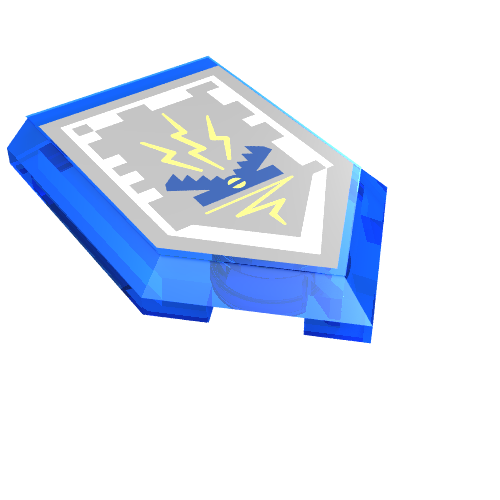 Lego Tile Special 2 x 3 Pentagonal with Nexo Power Shield Print - Zap Zap / Trans-Dark Blue