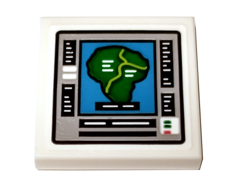 Lego Tile 2 x 2 with Computer Monitor with Green Island Display Pattern (Sticker) - Set 75936