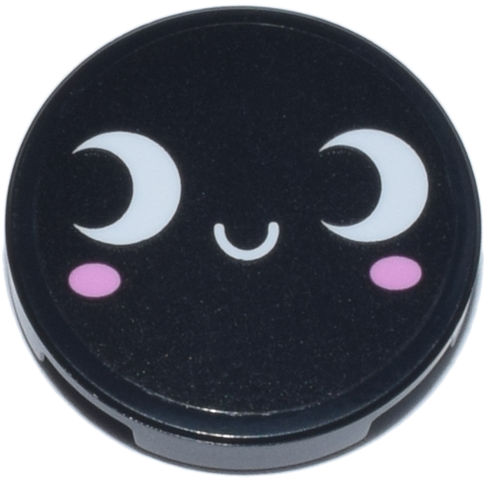 Lego Tile, Round 2 x 2 with Bottom Stud Holder with Face with White Eyes Looking Right and Bright Pink Cheeks Pattern Model Left Side (Sticker) - Set 42653