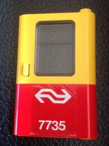 Lego Door 1 x 4 x 5 Train Right, Thin Support at Bottom with Red Bottom Half and White Dutch NS '7735' Pattern (Sticker) - Set 7735