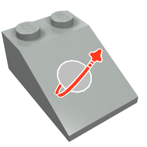 Lego Brick Sloped 33° 3 x 2 with Classic Space Logo Print / Light Gray