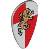 Lego Shield Ovoid with Gold Lion on Red and White Quarters Print