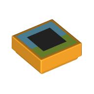 Lego Tile 1 x 1 with Dark Azure/Lime/Black Pixelated Eye / Bright Light Orange