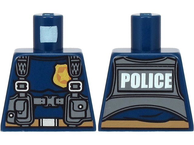 Lego Torso Police with Harness, Gold Star Badge Logo, Belt and 'POLICE' on Back Pattern / Dark Blue