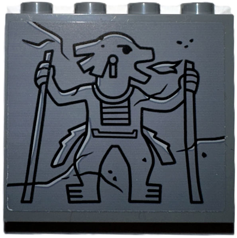 Lego Panel 1 x 4 x 3 with Side Supports - Hollow Studs with Fire Breathing Dog Head Character Holding Staves Pattern (Sticker) - Set 77015