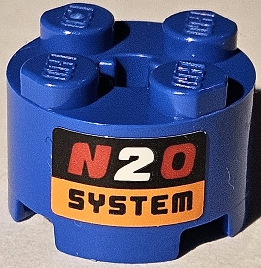 Lego Brick, Round 2 x 2 with Axle Hole with 'N2O SYSTEM' Pattern (Sticker) - Set 42111