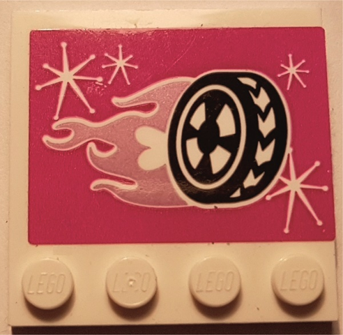 Lego Tile, Modified 4 x 4 with Studs on Edge with Flaming Wheel Pattern (Sticker) - Set 41352