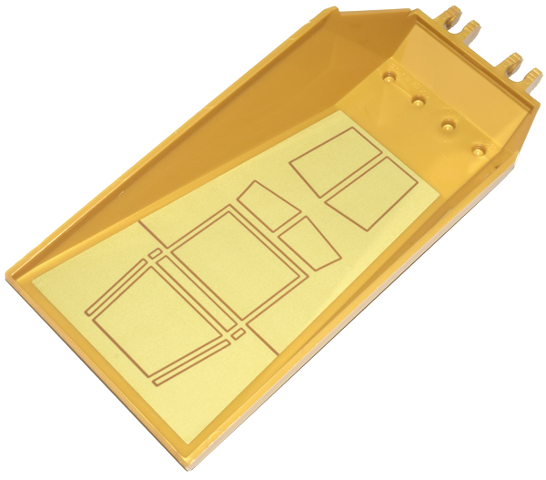 Lego Windscreen 12 x 6 x 2 with Locking Dual 2 Fingers Hinge with Dark Orange Lines and Panels on Gold Background Pattern (Sticker) - Set 76210