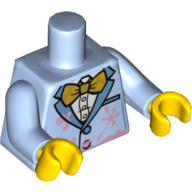 Lego Torso Jacket, Cake Stains, Gold Bow Tie, White Shirt Print, Bright Light Blue Arms, Yellow Hands / Bright Light Blue