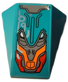 Lego Wedge 4 x 4 Triple Curved No Studs with Dark Bluish Gray, Orange and Red Armor Plates with Black Outlines and Metallic Light Blue Circuitry Pattern (Sticker) - Set 76194