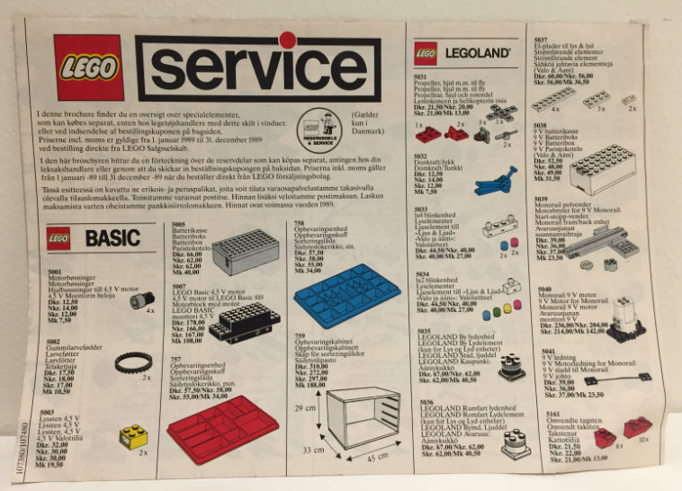 Lego 1989 Medium Service Packs DK/N/S/SF (107380/107480)