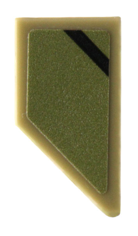 Lego Tile, Modified 1 x 2 Wedge Right with Black Diagonal Stripe Pattern (Sticker) - Set 76923 / Olive Green