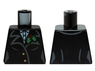 Lego Torso Female Jacket with Lapels, Gold Buttons and Holly Lapel Pin Pattern / Black