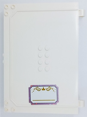 Lego Container, Book Cover Half, 16 x 12 x 2 2/3 (Storybook Adventures) with Name Label with Gold Crown, Sparkles and Filigree on White Background Pattern (Sticker) - Set 43193 / White